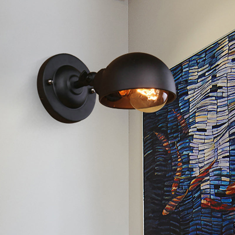 Frendorf | 1 Kopf Wandmontage Licht Loft Stil Kuppel Schatten Metall Verstellbare Wandleuchte in Schwarz für Schlafzimmer