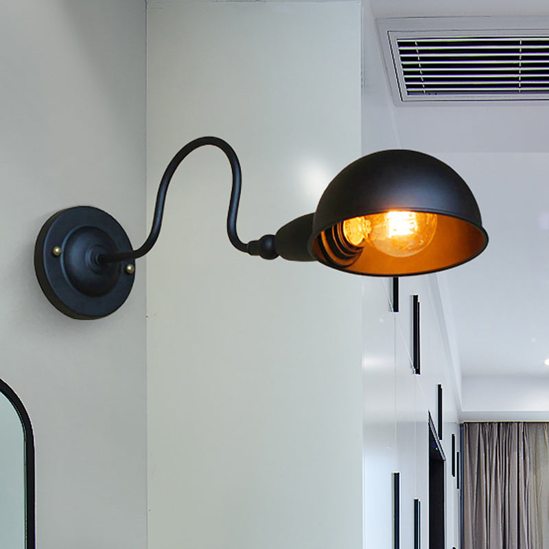 Frendorf | 1 Kopf Wandmontage Licht Loft Stil Kuppel Schatten Metall Verstellbare Wandleuchte in Schwarz für Schlafzimmer