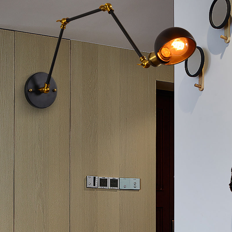 Frendorf | 1 Kopf Wandmontage Licht Loft Stil Kuppel Schatten Metall Verstellbare Wandleuchte in Schwarz für Schlafzimmer