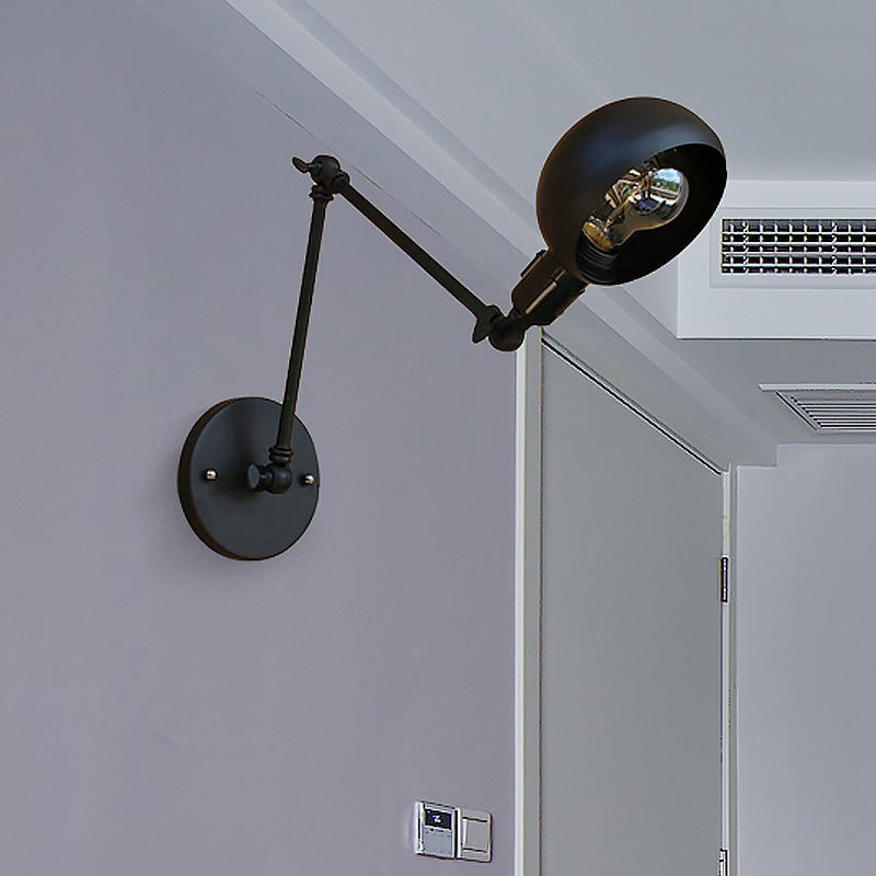 Frendorf | 1 Kopf Wandmontage Licht Loft Stil Kuppel Schatten Metall Verstellbare Wandleuchte in Schwarz für Schlafzimmer