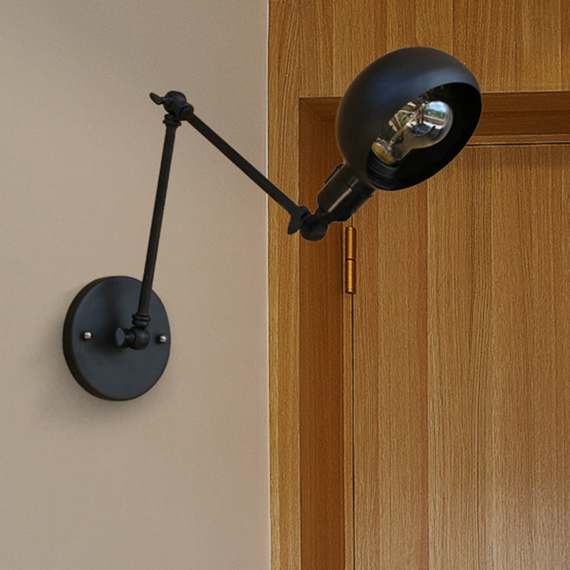 Frendorf | 1 Kopf Wandmontage Licht Loft Stil Kuppel Schatten Metall Verstellbare Wandleuchte in Schwarz für Schlafzimmer