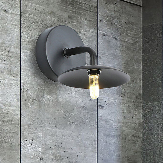 Frendorf | Flache Schirm Metall Wandbeleuchtung Leuchte Industrie Vintage 1 Licht Schlafzimmer Wandleuchte in Schwarz
