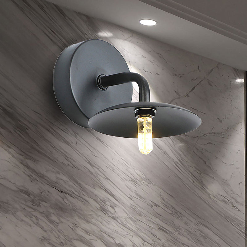 Frendorf | Flache Schirm Metall Wandbeleuchtung Leuchte Industrie Vintage 1 Licht Schlafzimmer Wandleuchte in Schwarz