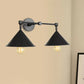 Frendorf | Industrielle Vintage Kegel Wandbeleuchtung 2 Lichter Metall Wandlampe Wandleuchte in Schwarz/Grau für Restaurant