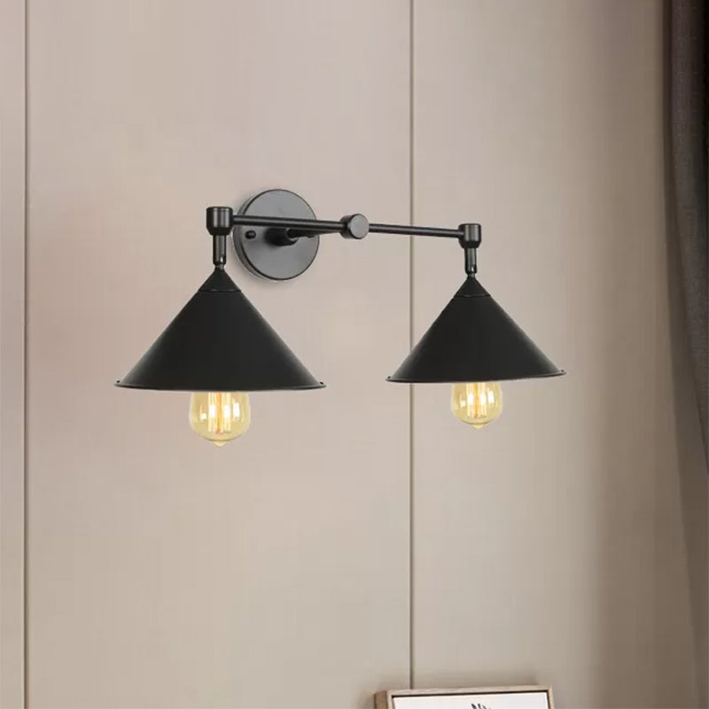 Frendorf | Industrielle Vintage Kegel Wandbeleuchtung 2 Lichter Metall Wandlampe Wandleuchte in Schwarz/Grau für Restaurant