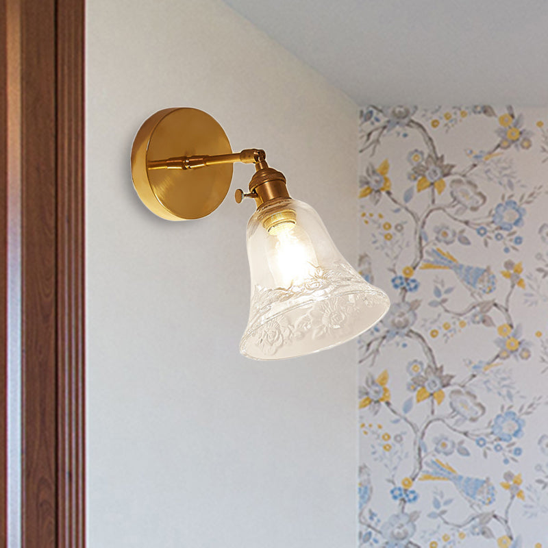 Frendorf | 1 Licht Klar Glas Wand Scone Licht Rustikales Messing Glocke Schlafzimmer Beleuchtung Vorrichtung mit Blume