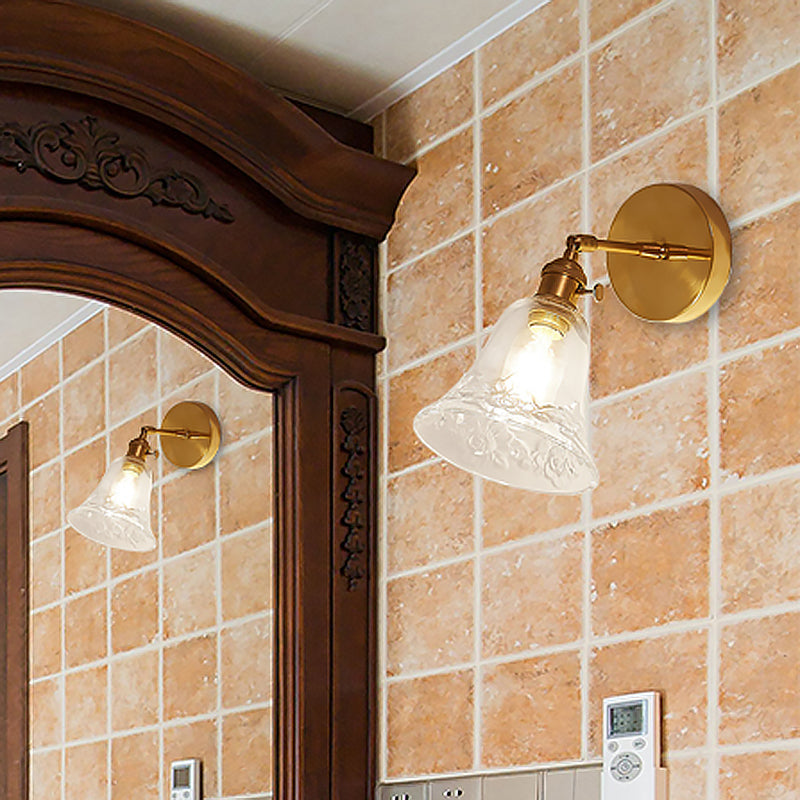 Frendorf | 1 Licht Klar Glas Wand Scone Licht Rustikales Messing Glocke Schlafzimmer Beleuchtung Vorrichtung mit Blume