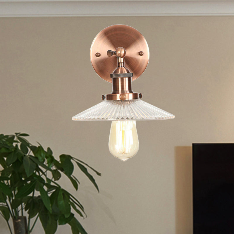 Frendorf | Klar Prismen Glas Kupfer Wandleuchte Scalloped 1-Licht Industrielle Wandlampe Einrichtung