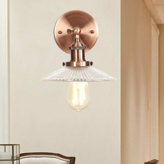 Frendorf | Klar Prismen Glas Kupfer Wandleuchte Scalloped 1-Licht Industrielle Wandlampe Einrichtung