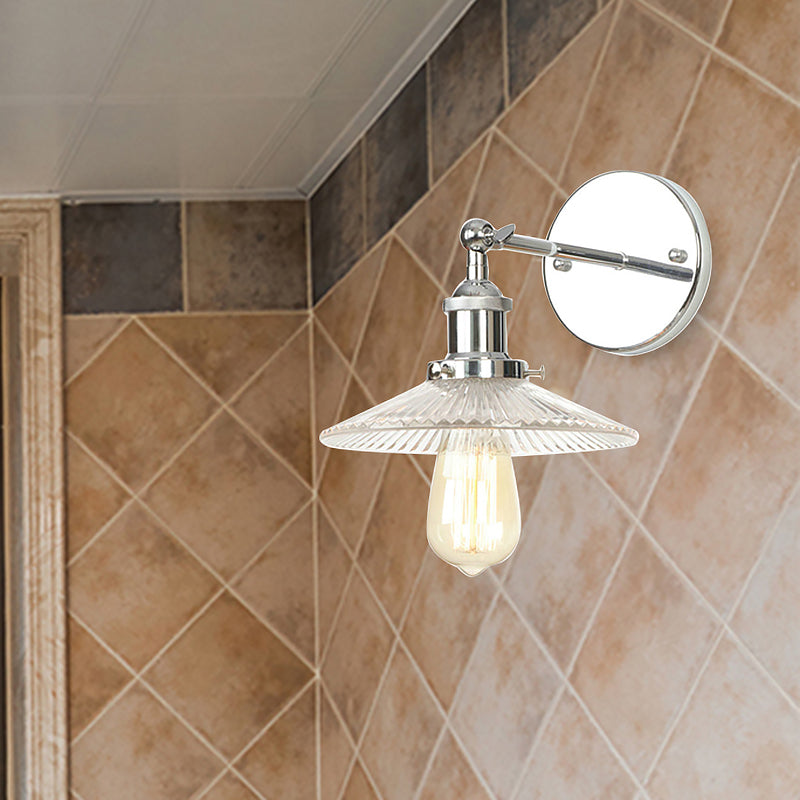 Frendorf | Kegelförmige klare prismatische Glas Wand lampe Industriell Einzelne Glühbirne Badezimmer Wandleuchte Licht in Chrom