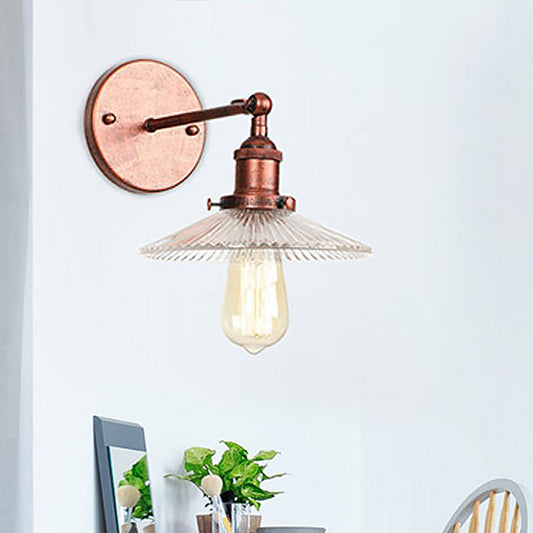 Frendorf | 1 Licht Golvend Wandlamp Fixture Rustieke Stijl Koper Geribbeld Glas Muur Lamp voor Eettafel