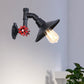 Frendorf | Eisen Schwarz Finish Wandlampe Sanitärrohr 1 Glühbirne Rustikal industrieller Wandmontage Licht mit flacher Schirm und rotem Ventil