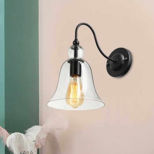 Frendorf | Bell Schlafzimmer Wandlichttragschale Industriell Klar/Grün/Rauchglas 1 Licht Schwarze Wandleuchte mit Gänsehautarm