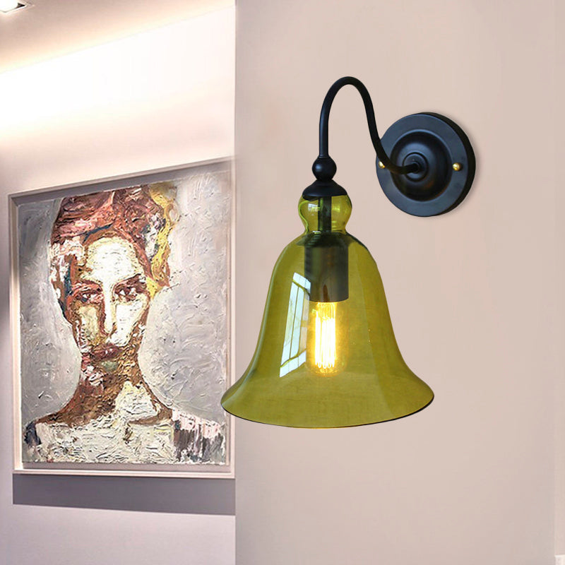 Frendorf | Bell Schlafzimmer Wandlichttragschale Industriell Klar/Grün/Rauchglas 1 Licht Schwarze Wandleuchte mit Gänsehautarm