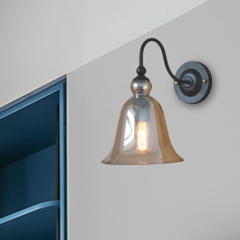 Frendorf | Bell Schlafzimmer Wandlichttragschale Industriell Klar/Grün/Rauchglas 1 Licht Schwarze Wandleuchte mit Gänsehautarm