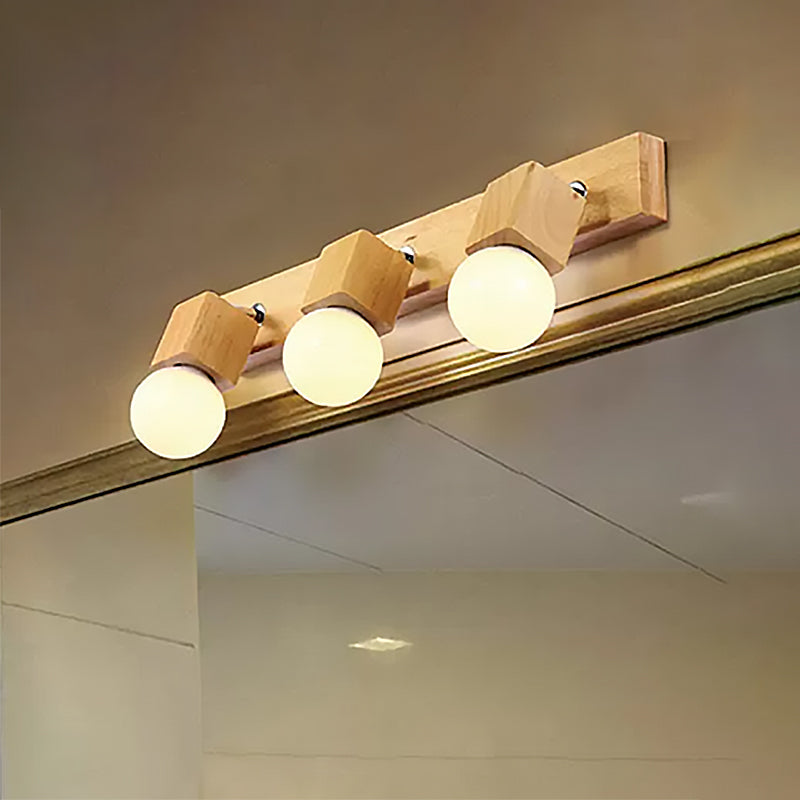 Frendorf | 3 Lichten Rotatable Wandlamp Armatuur met Open Bulb Hout Modernisme Slaapkamer Vanity Licht