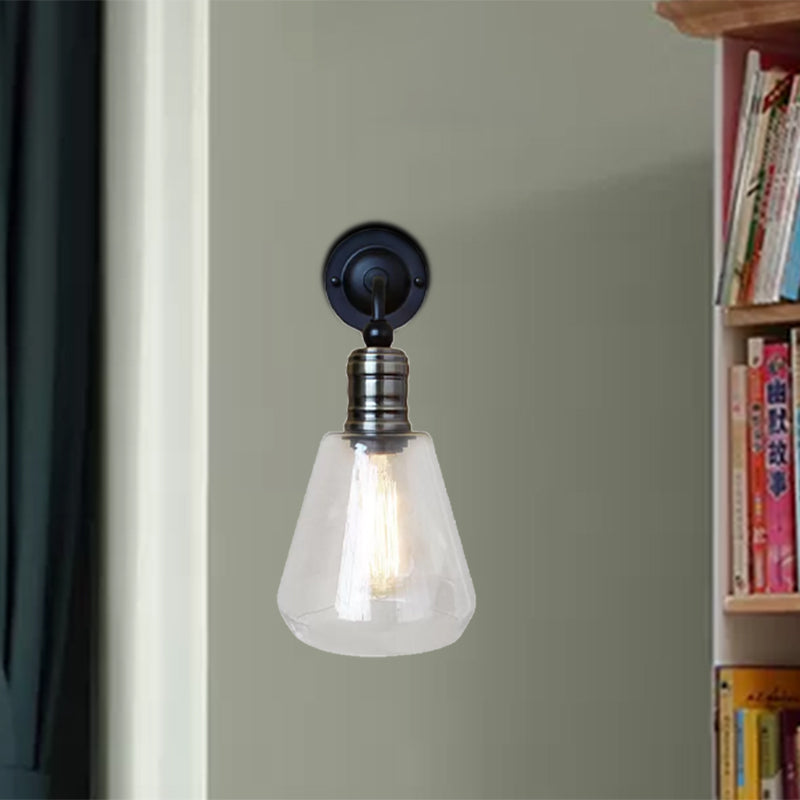 Frendorf | Rustieke Stijl Taperen Shade Wandverlichting Fixture Enkel Glanshelder Glas Wandlamp in Zwart voor Keuken