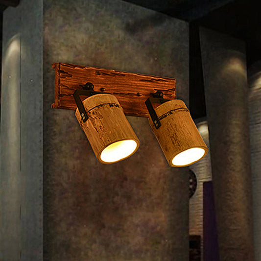 Frendorf | Houten Cilinder Wandlamp Rustiek Stijlvolle Muurlicht in Beige voor Bistro Restaurant