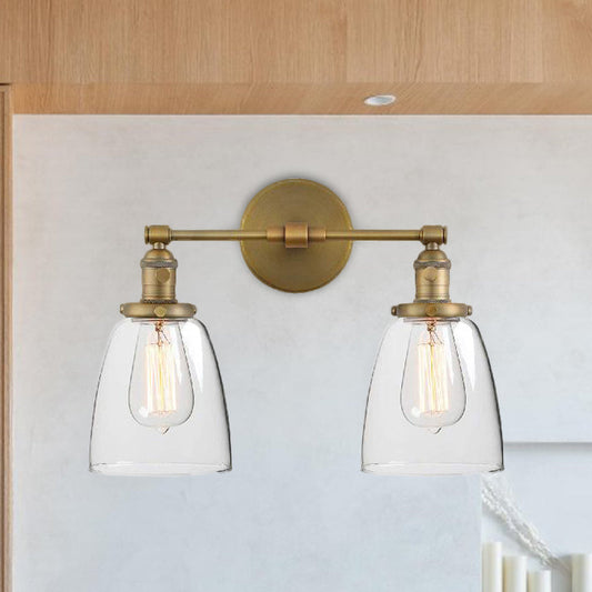Frendorf | Klar Glas Messing Wandleuchte Kegelförmig 2-Licht Industrielle Wandlampe Leuchte für Foyer