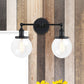 Frendorf | Runde Wohnzimmer Wandleuchte Industriell Klarglas 2-Lampe Schwarz/Messing Wandlampe für das Arbeitszimmer