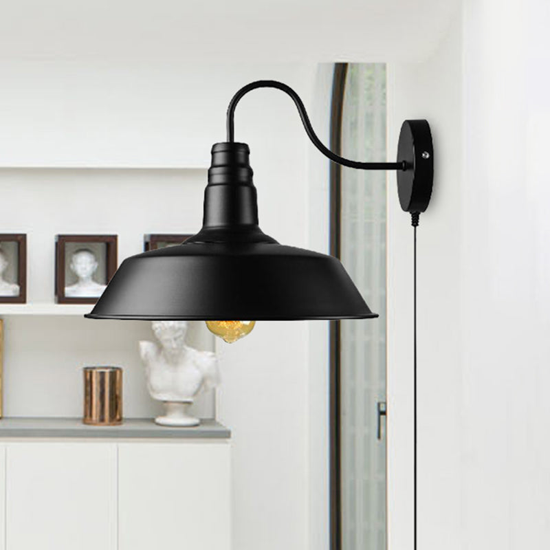 Frendorf | 1 Kopf Scheunen Wandleuchte Retro-Stil Schwarz-Finish Metall Wandlampe mit Stecker-Kabel für Esszimmer