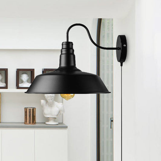 Frendorf | 1 Kopf Scheunen Wandleuchte Retro-Stil Schwarz-Finish Metall Wandlampe mit Stecker-Kabel für Esszimmer