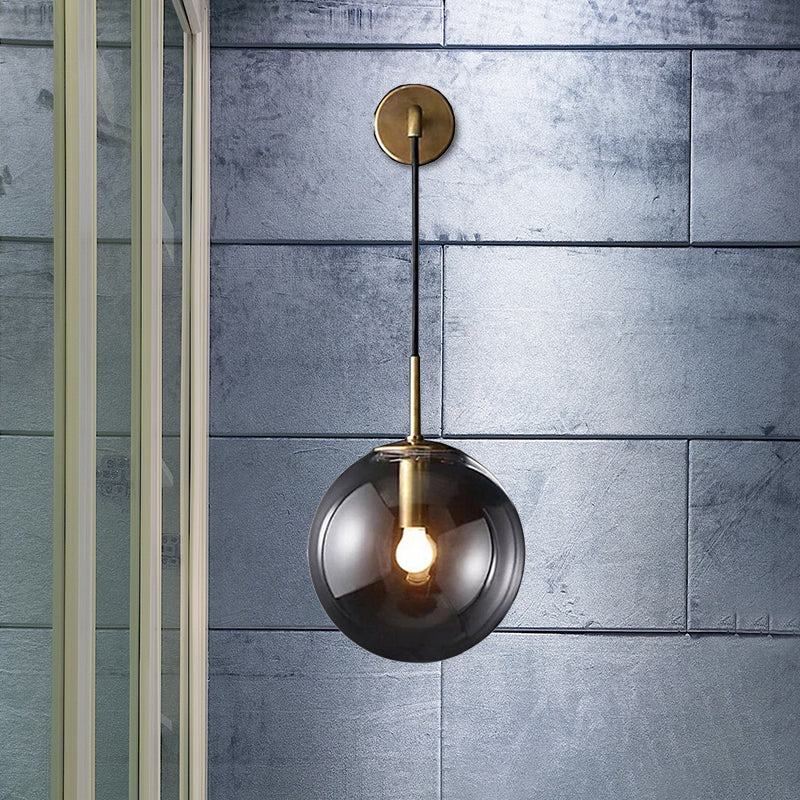 Frendorf | Moderne Sferische Wandlamp 1 Peertje Rookglas Wandlicht in Zwart/Messing voor de Woonkamer, 8"/10"