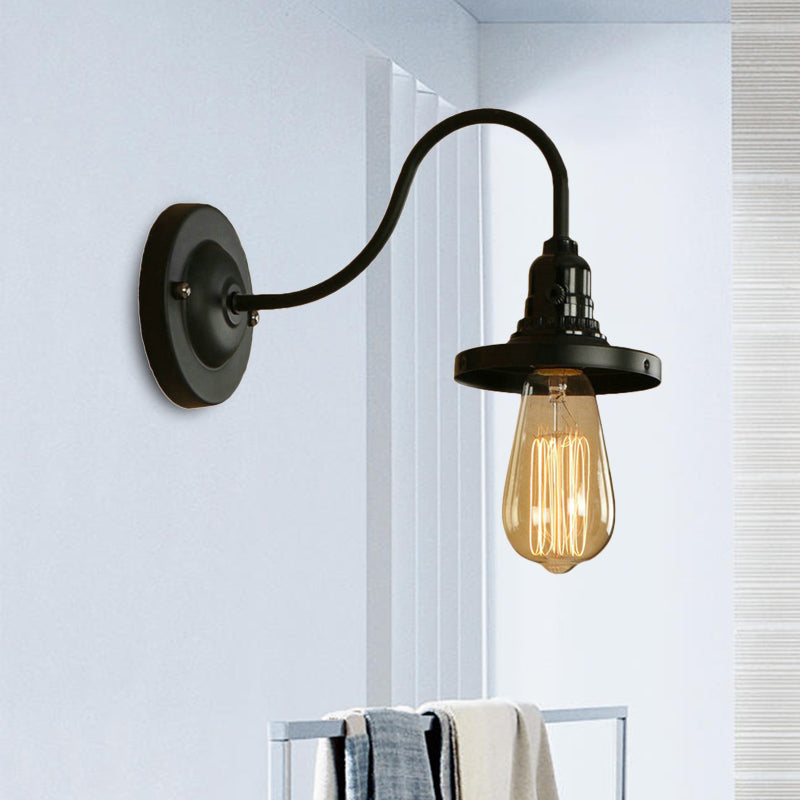 Frendorf | Gooseneck Arm Esszimmer Wandlampe mit Freilampf Bauernhaus Metall 1 Kopf Schwarz Finish Wandbeleuchtung