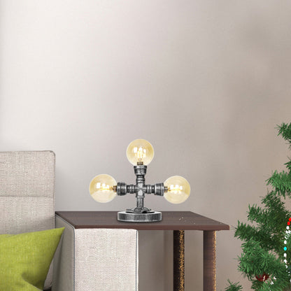 Antike Silber Globus Schirm Tischlampe Industriell Klar/Amber Glas 3/5-Licht Wohnzimmer Arbeitslampe