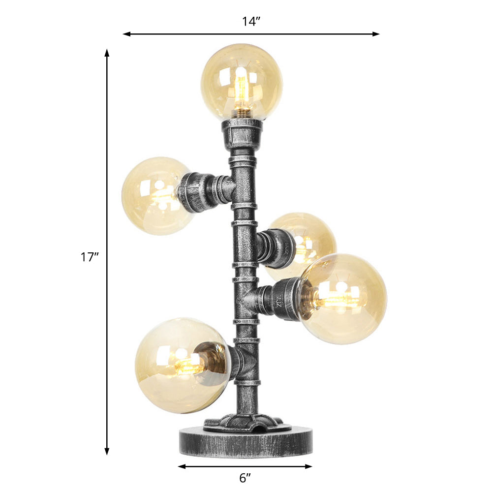 Antike Silber Globus Schirm Tischlampe Industriell Klar/Amber Glas 3/5-Licht Wohnzimmer Arbeitslampe
