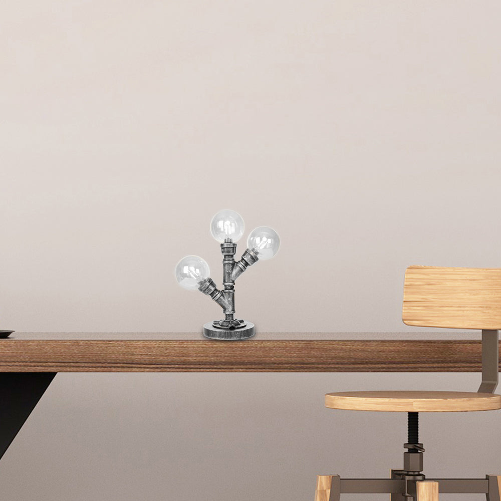 Antike Silber Globus Schirm Tischlampe Industriell Klar/Amber Glas 3/5-Licht Wohnzimmer Arbeitslampe