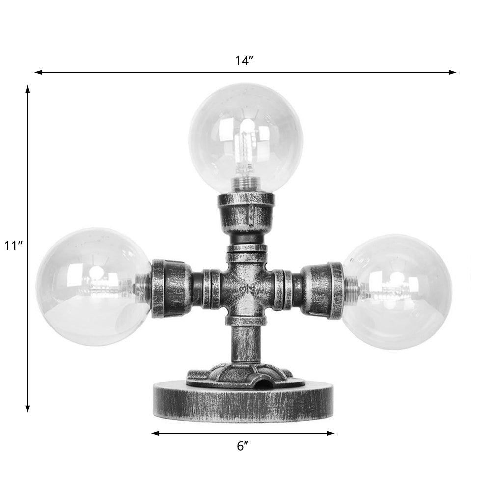 Antike Silber Globus Schirm Tischlampe Industriell Klar/Amber Glas 3/5-Licht Wohnzimmer Arbeitslampe