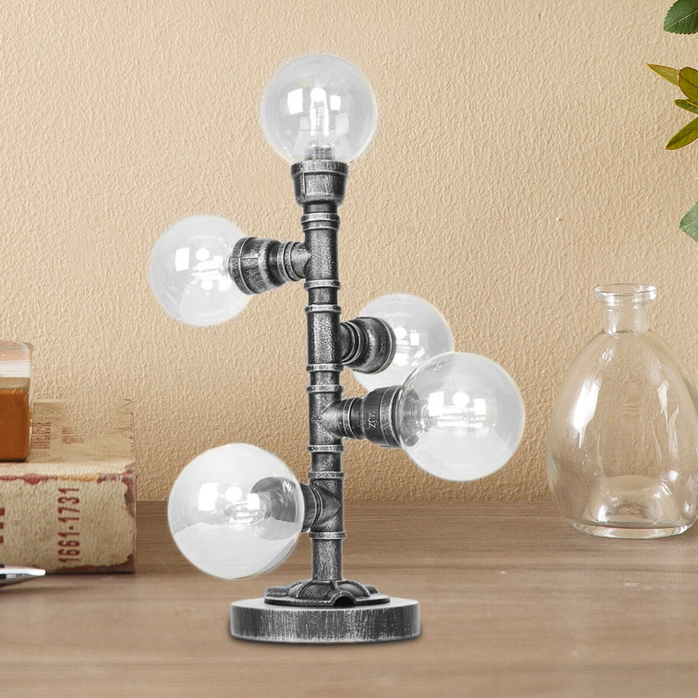 Antike Silber Globus Schirm Tischlampe Industriell Klar/Amber Glas 3/5-Licht Wohnzimmer Arbeitslampe