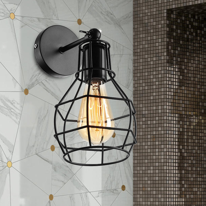 Frendorf | Schwarze Barrel/Geflanschte Käfig-Wandleuchte Industriedesign Metall 1 Kopf Wohnzimmer Rotierbare Wandmontage Licht