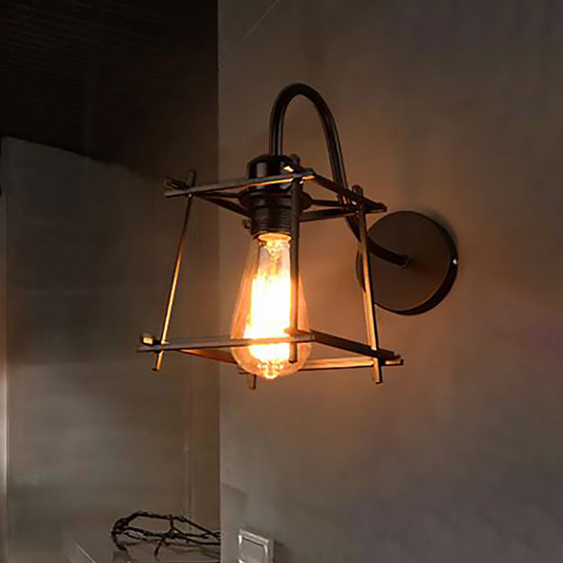 Frendorf | Metalen Vierkante/Ruit Kooi Wandverlichting Vintage Industrieel 1 Hoofd Restaurant Wandlamp Verlichting in Zwart