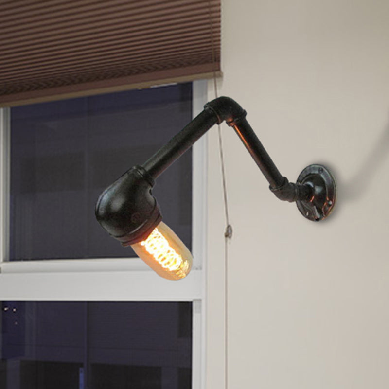 Frendorf | Schwarze Ausführung 1 Glühbirne Wandlichtarmatur Industrie-Stil Metallrohr Wandbeleuchtung für Wohnzimmer