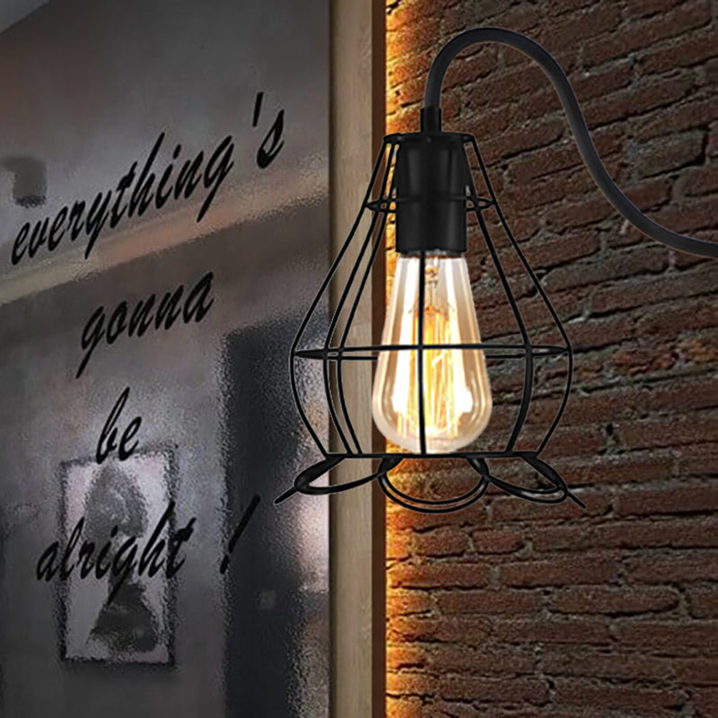 Frendorf | Schwarze 1 Kopf Wandlampe Vintage Industrial Metall Flasche/Rechteckige Wandleuchte Wandlampe mit Drahtgestell für Café