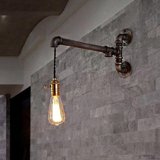 Frendorf | Steampunk Open Bulb Wandlamp Fixture met Hangkoord en Pijp 1 Licht Metaal Wandmontage Lamp in Verouderd Zilver
