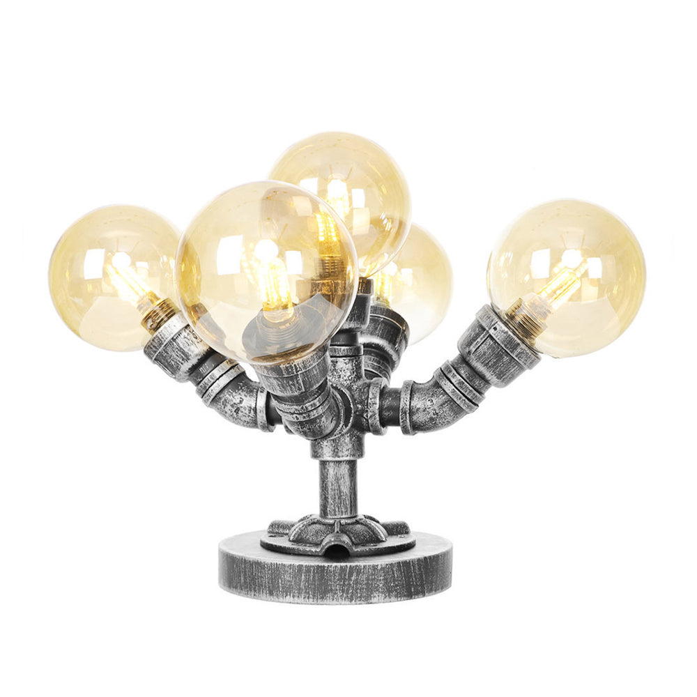 Klar/Amber Glas Globus Schirm Task Beleuchtung Industriell 4/5-Licht Studienraum Schreibtischlampe in Antik Silber