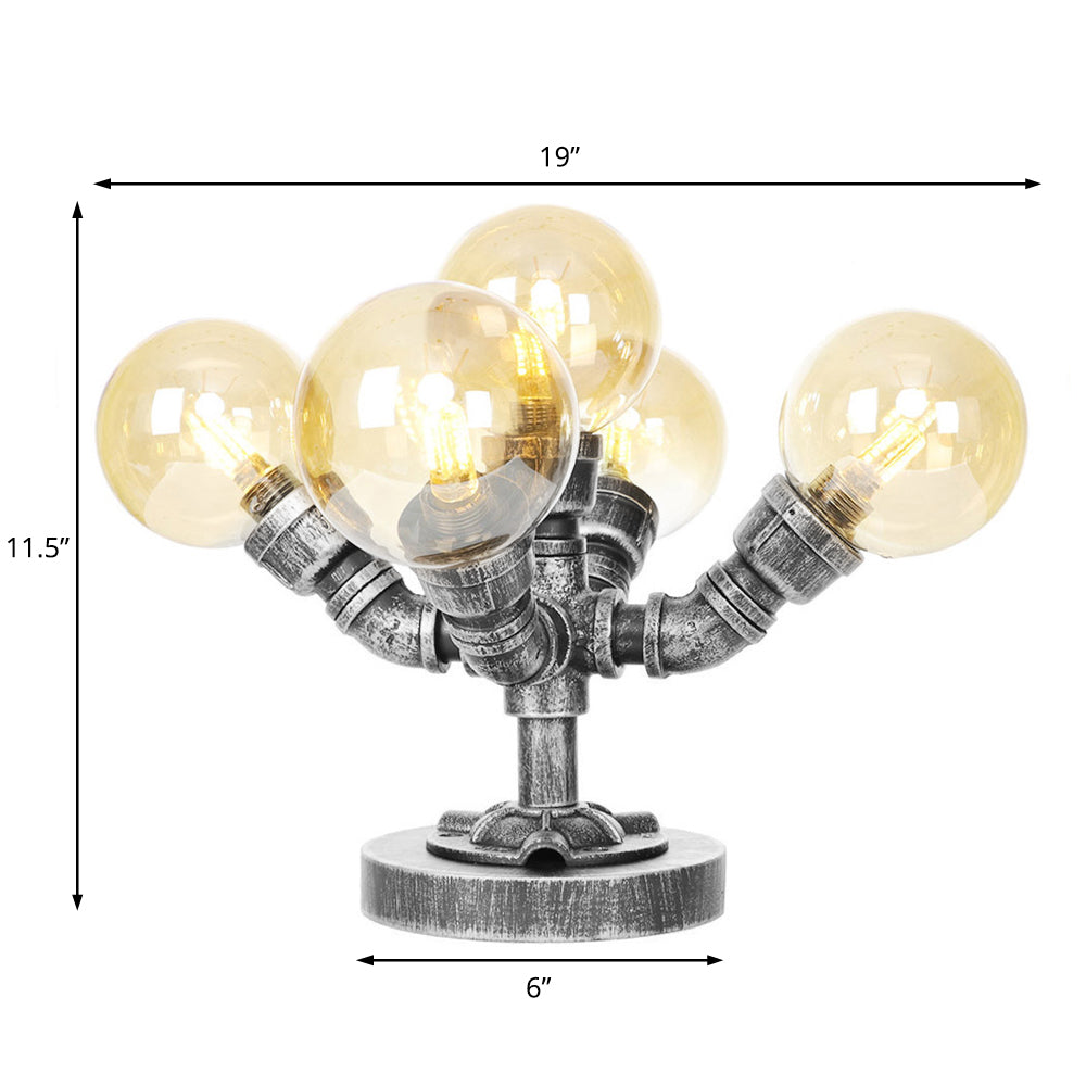 Klar/Amber Glas Globus Schirm Task Beleuchtung Industriell 4/5-Licht Studienraum Schreibtischlampe in Antik Silber