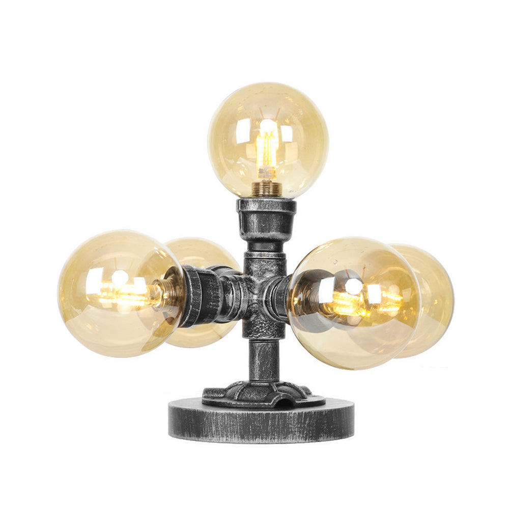 Klar/Amber Glas Globus Schirm Task Beleuchtung Industriell 4/5-Licht Studienraum Schreibtischlampe in Antik Silber