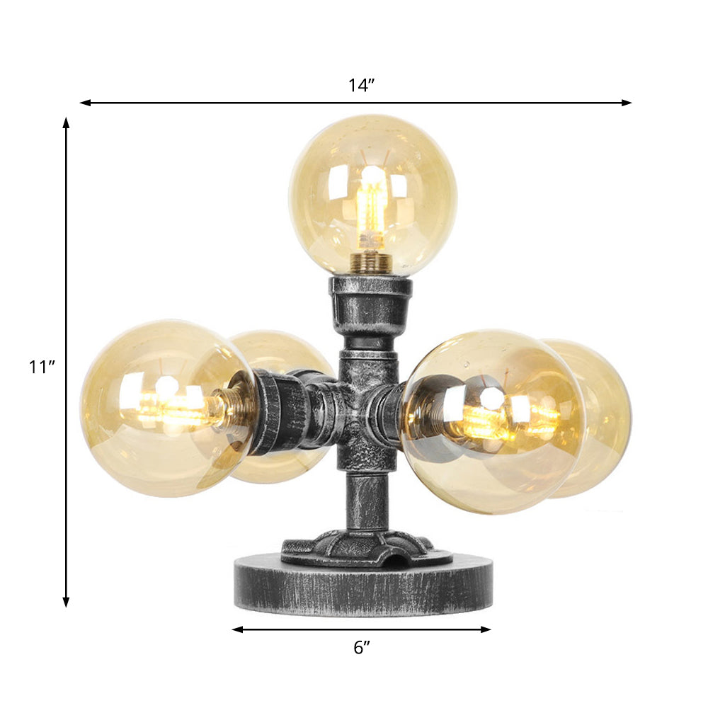 Klar/Amber Glas Globus Schirm Task Beleuchtung Industriell 4/5-Licht Studienraum Schreibtischlampe in Antik Silber