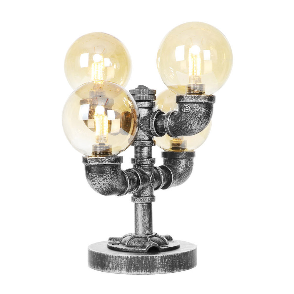 Klar/Amber Glas Globus Schirm Task Beleuchtung Industriell 4/5-Licht Studienraum Schreibtischlampe in Antik Silber