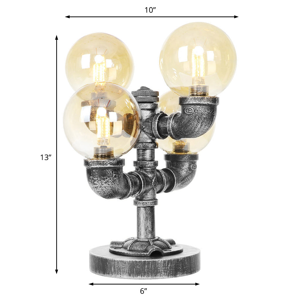 Klar/Amber Glas Globus Schirm Task Beleuchtung Industriell 4/5-Licht Studienraum Schreibtischlampe in Antik Silber
