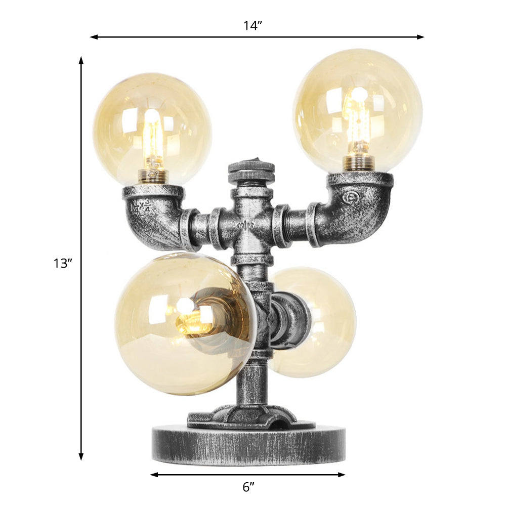 Klar/Amber Glas Globus Schirm Task Beleuchtung Industriell 4/5-Licht Studienraum Schreibtischlampe in Antik Silber