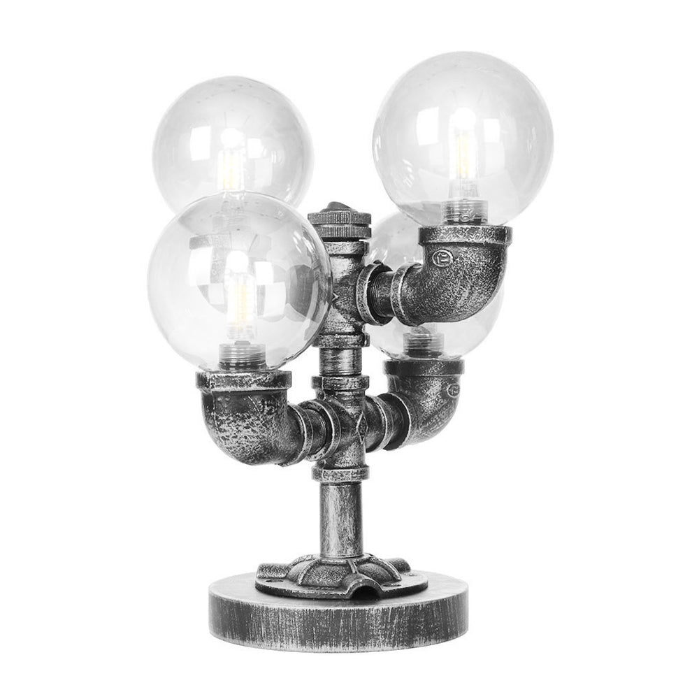 Klar/Amber Glas Globus Schirm Task Beleuchtung Industriell 4/5-Licht Studienraum Schreibtischlampe in Antik Silber