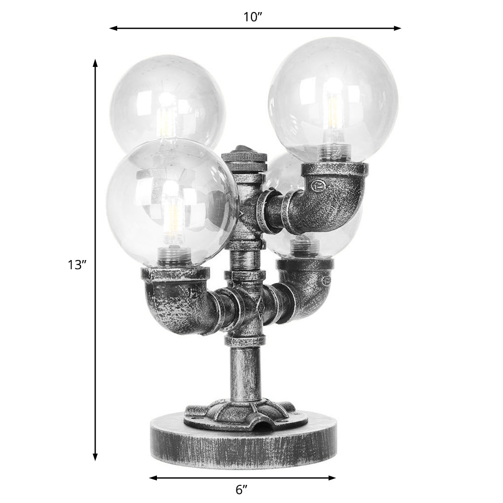 Klar/Amber Glas Globus Schirm Task Beleuchtung Industriell 4/5-Licht Studienraum Schreibtischlampe in Antik Silber