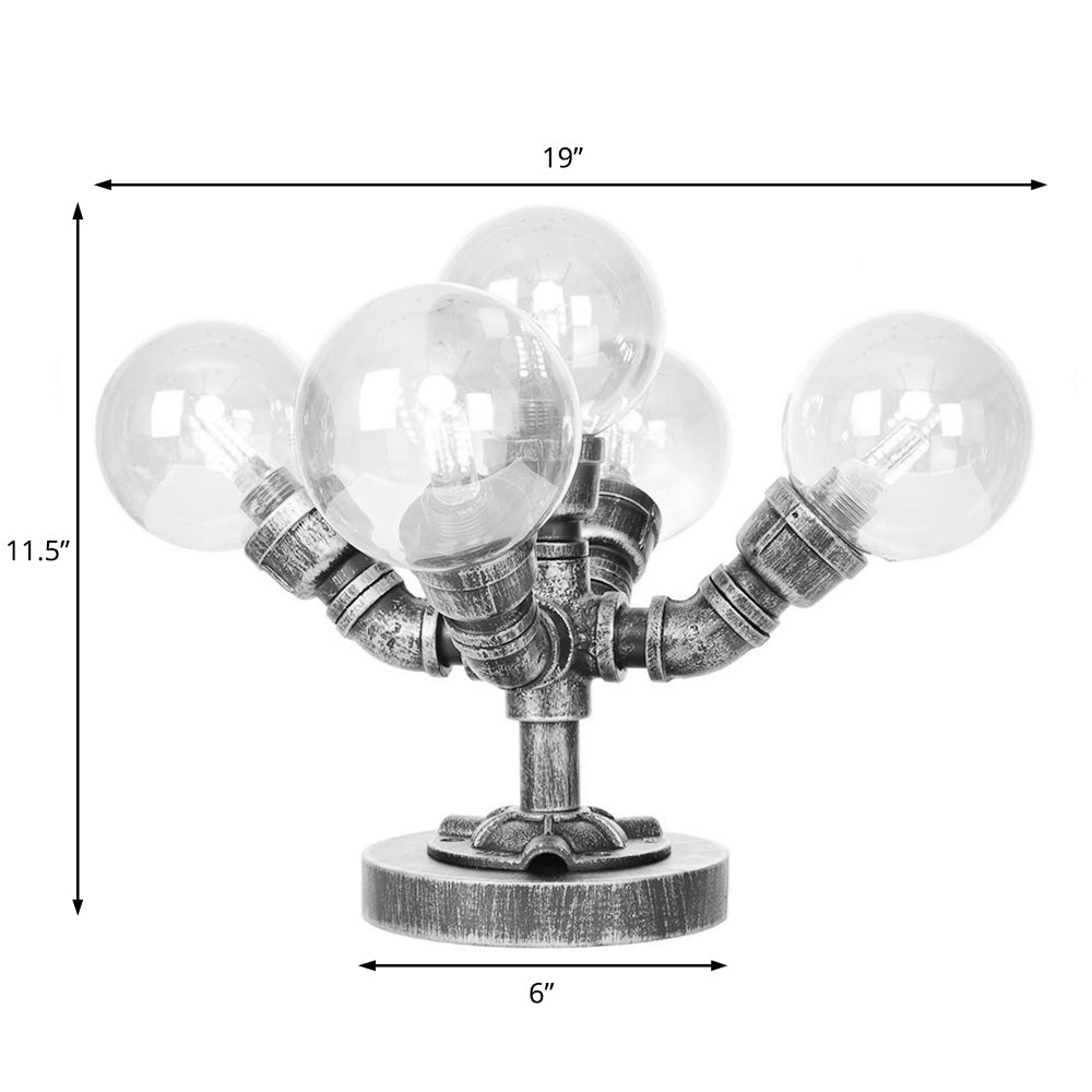 Klar/Amber Glas Globus Schirm Task Beleuchtung Industriell 4/5-Licht Studienraum Schreibtischlampe in Antik Silber