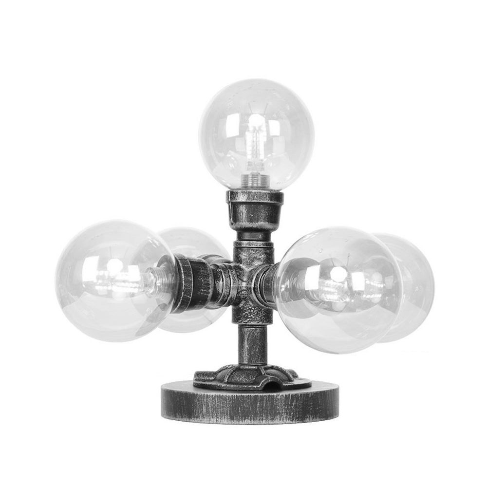Klar/Amber Glas Globus Schirm Task Beleuchtung Industriell 4/5-Licht Studienraum Schreibtischlampe in Antik Silber