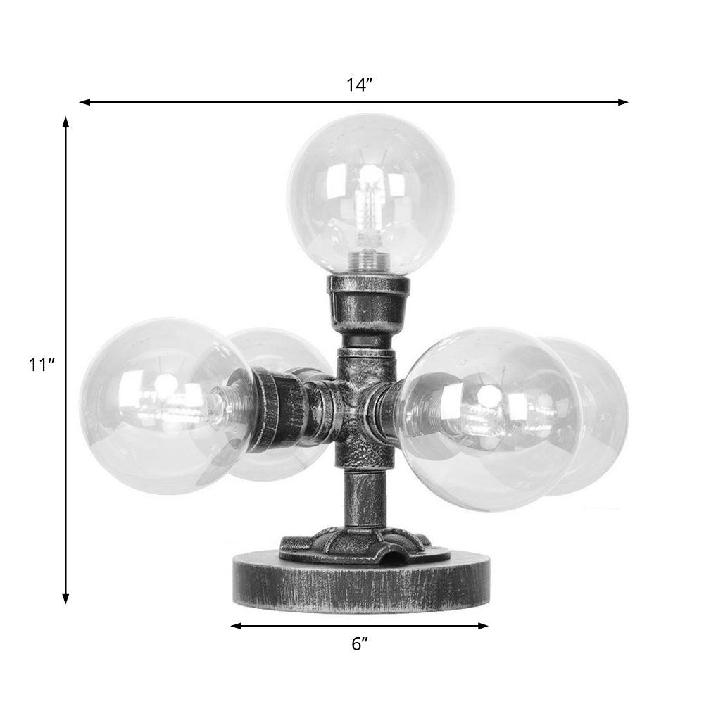 Klar/Amber Glas Globus Schirm Task Beleuchtung Industriell 4/5-Licht Studienraum Schreibtischlampe in Antik Silber